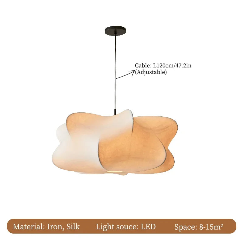 Suspension Wabi Sabi Silk Japan – Lampe en Soie et Fer, Éclairage Élégant