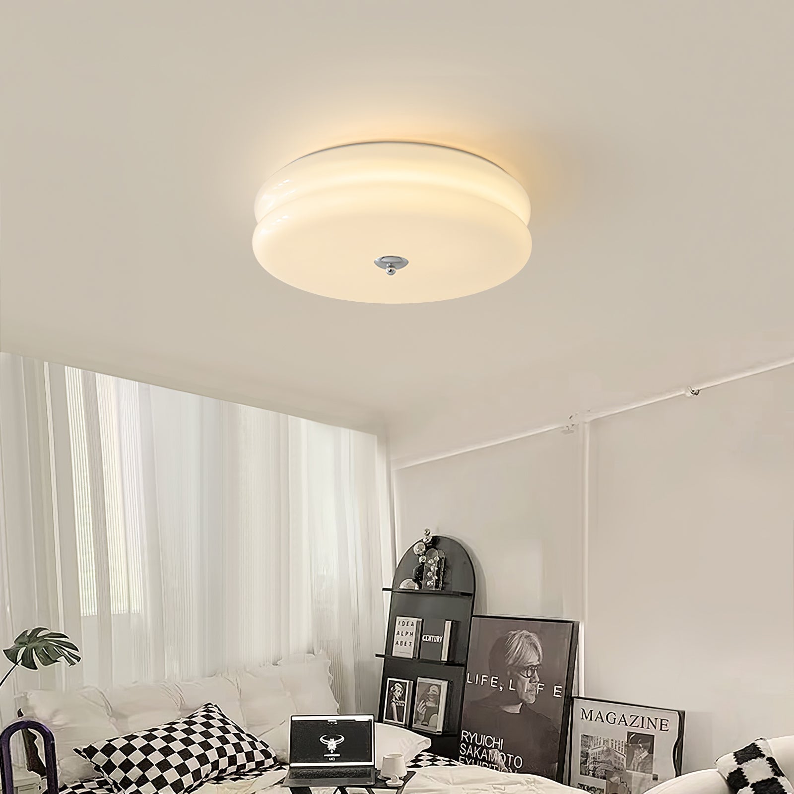 Plafonnier Vintage Art Déco, Élégance Géométrique avec LED Intégrée