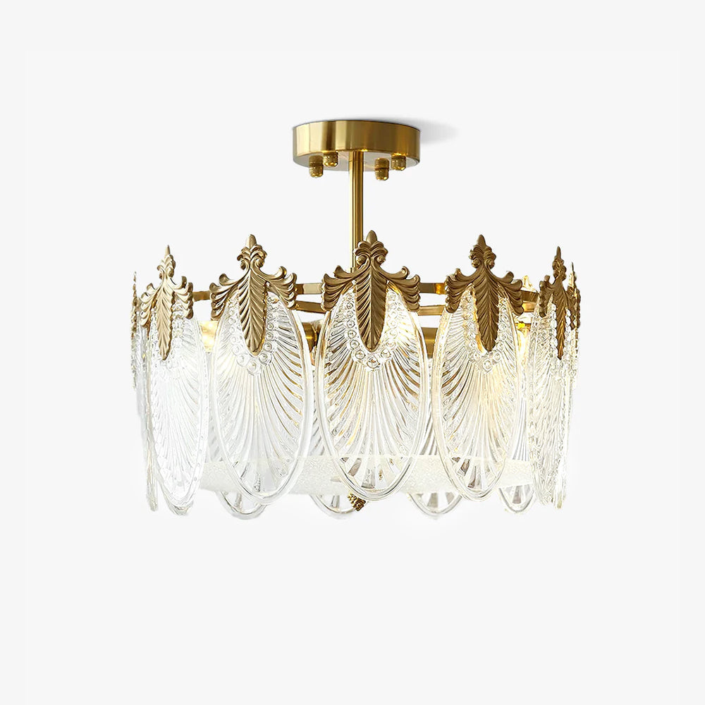 Chandelier Rond en Verre avec Motif Décoratif - Lampe Suspendue Élégante