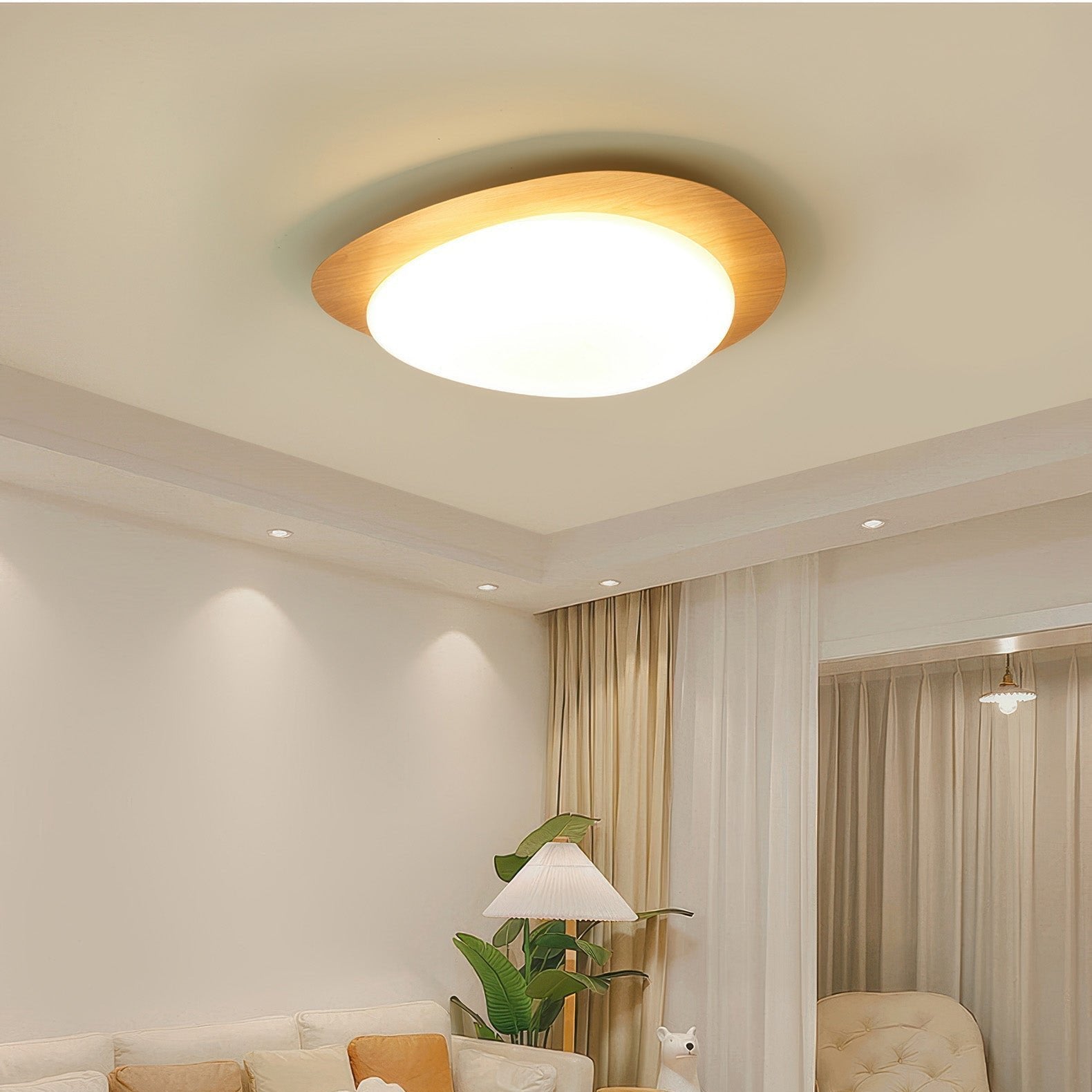 Plafonnier Scandinavian Pebble avec Grain de Bois - Design Minimaliste et LED Intégrée