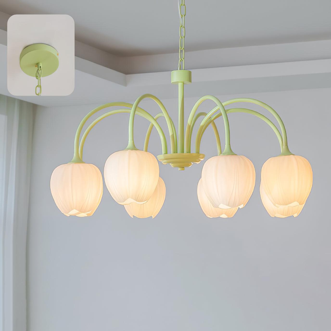 Chandelier Tulip Matcha – Design Élégant Inspiré des Fleurs de Tulipe et de la Couleur Matcha