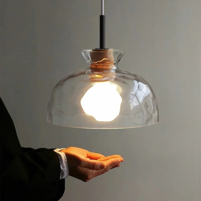 Chandelier Minimaliste Japonais en Fer Forgé avec Verre Tempéré, LED Dimable