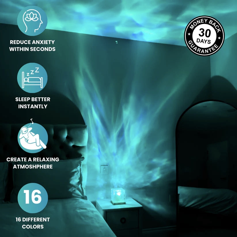 Lampe Relaxante LumaZen – Lumière d’Ambiance Apaisante, Effet Vagues et Couleurs pour Sommeil et Sérénité